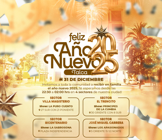Municipalidad de Talca realizará celebración gratuita de Año Nuevo en cuatro puntos de la ciudad